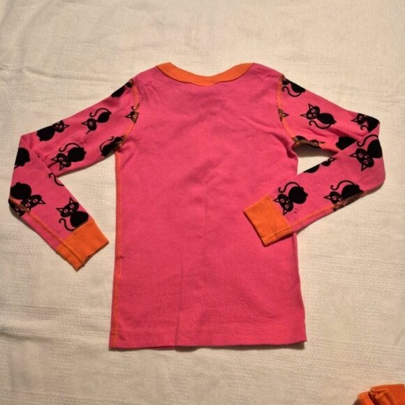 Hanna Andersson girls size 110 or 5 pink & orange cat pajama set play cond holes - Picture 3 of 9